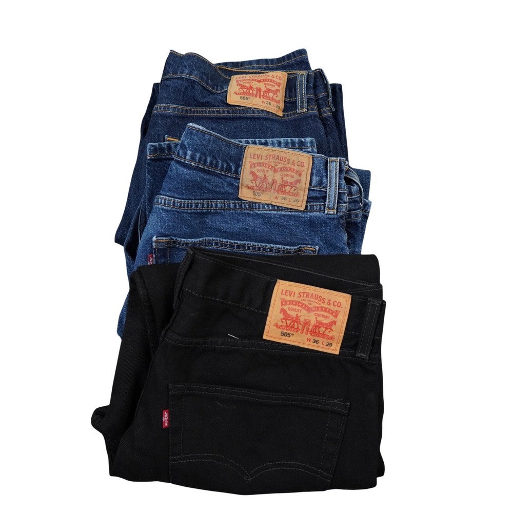 Lot of 3 Levis 505 Regular Fit Straight Leg Jeans Men 36x29 Blue Denim Bundle